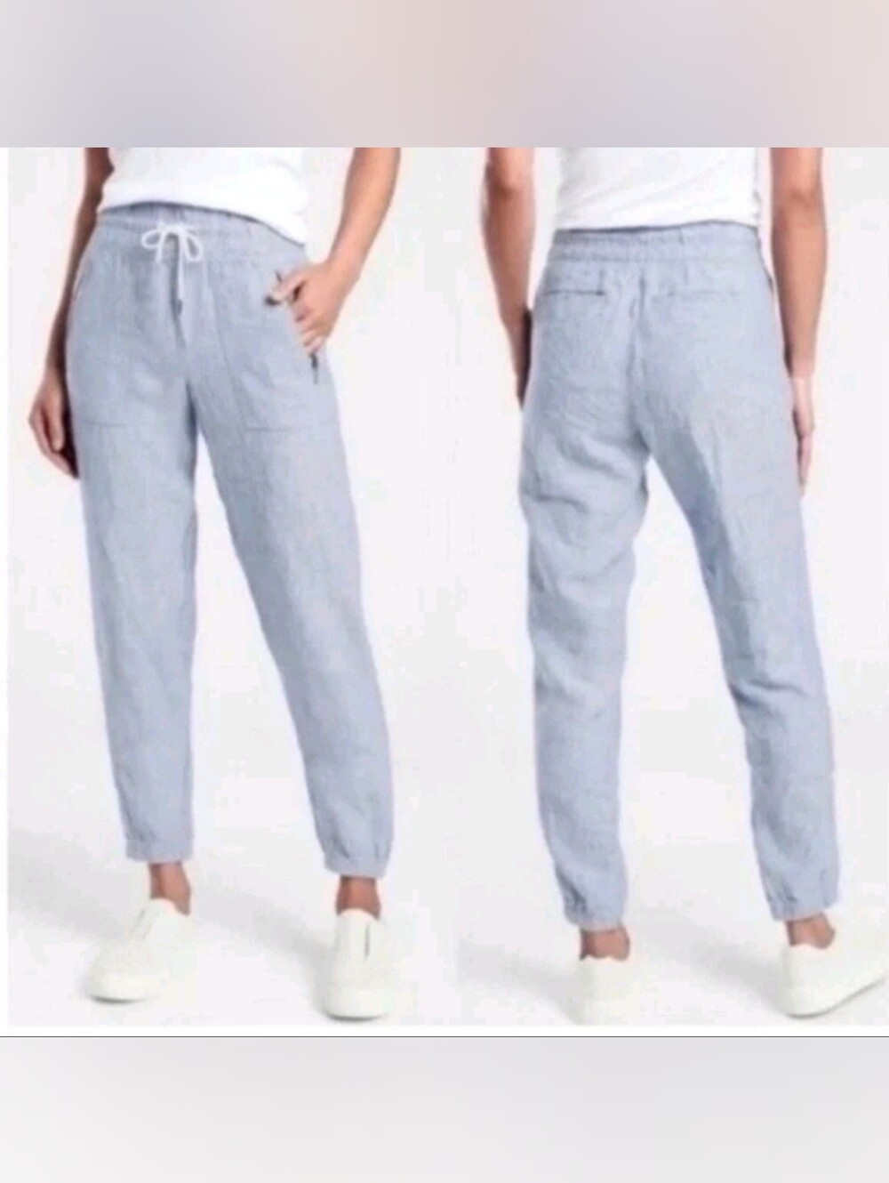 Athleta Light Blue Linen-Blend Drawstring Joggers
